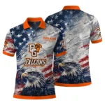 Bowling Green Falcons Polo Shirt Custom Star Brushstrokes Orange Blue Best Selling