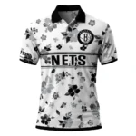 Brooklyn Nets Polo Shirt - Customized Floral Pinstripe Black White