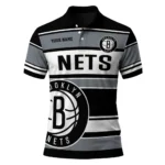 Brooklyn Nets Polo Shirt - Customized Horizontal Blocks Black