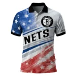 Brooklyn Nets Polo Shirt - Customized Star Stripes Red Blue