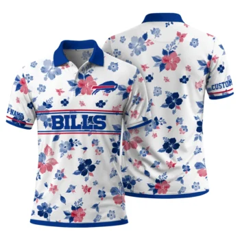 Buffalo Bills Polo Shirt Custom Floral Pinstripe Blue White Fashion Forward