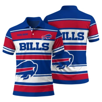 Buffalo Bills Polo Shirt Customized Horizontal Blocks Blue Fashion Forward
