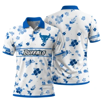 Buffalo Bulls Polo Shirt Personalized Floral Pinstripe Royal Blue White Fashion Forward