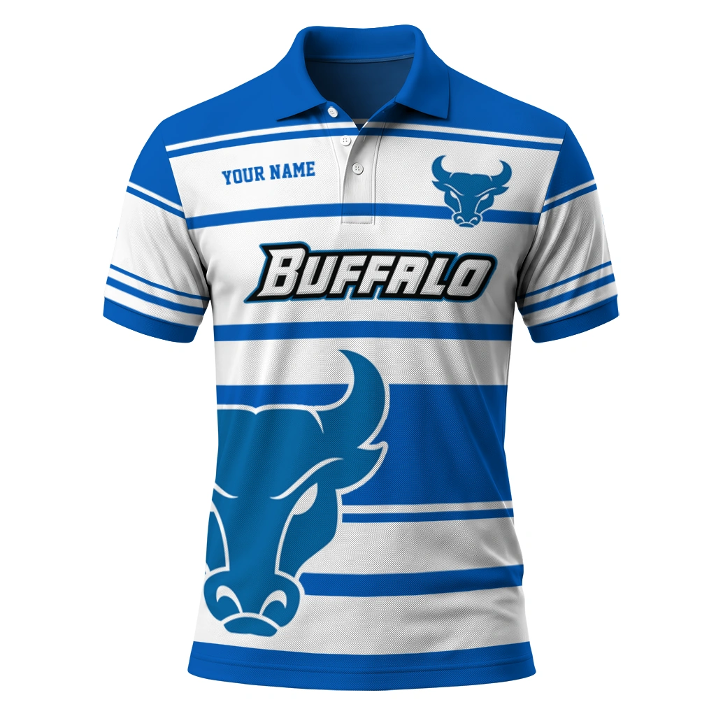 Buffalo Bulls Polo Shirt Personalized Horizontal Blocks Royal Blue Best Selling Buffalo Bulls Polo Shirt Personalized Horizontal Blocks Royal Blue Best Selling