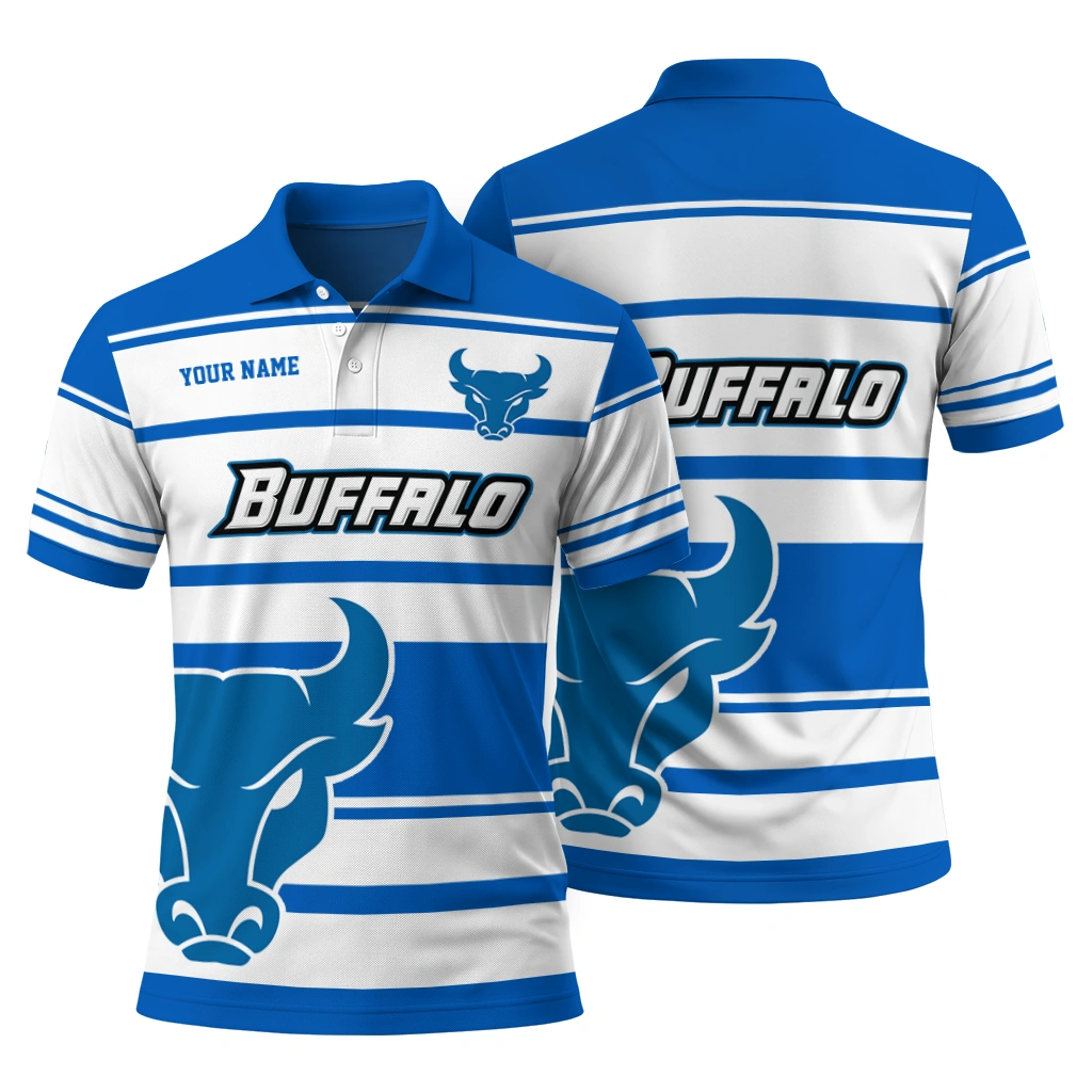 Buffalo Bulls Polo Shirt Personalized Horizontal Blocks Royal Blue Fashion Forward Buffalo Bulls Polo Shirt Personalized Horizontal Blocks Royal Blue Fashion Forward
