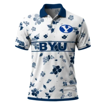 Byu Cougars Polo Shirt Customized Floral Pinstripe Blue White Best Selling