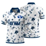 Byu Cougars Polo Shirt Customized Floral Pinstripe Blue White Best Selling
