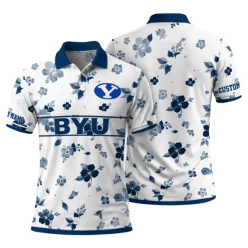 Byu Cougars Polo Shirt Customized Floral Pinstripe Blue White Fashion Forward