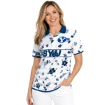 Byu Cougars Polo Shirt Customized Floral Pinstripe Blue White Best Selling