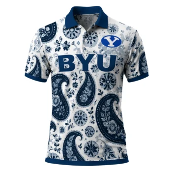 Byu Cougars Polo Shirt Customized Paisley Florals Blue White Best Selling