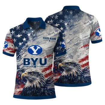 Byu Cougars Polo Shirt Customized Star Brushstrokes Blue Fashion Forward