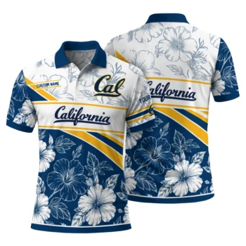 California Golden Bears Polo Shirt Personalized Floral Angles Blue White Fashion Forward