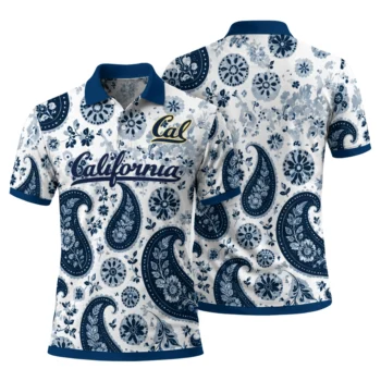 California Golden Bears Polo Shirt Personalized Paisley Florals Blue White Fashion Forward