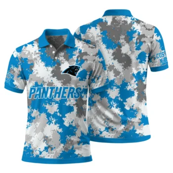 Carolina Panthers Polo Shirt Custom Pixel Camo Blue Fashion Forward