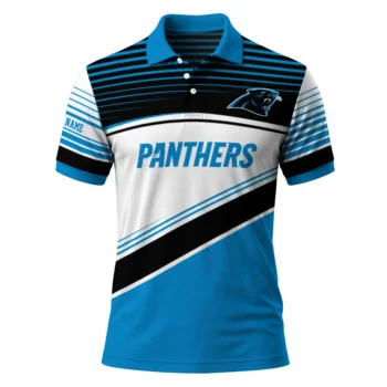 Carolina Panthers Polo Shirt Custom Slanted Stripes Blue White Best Selling
