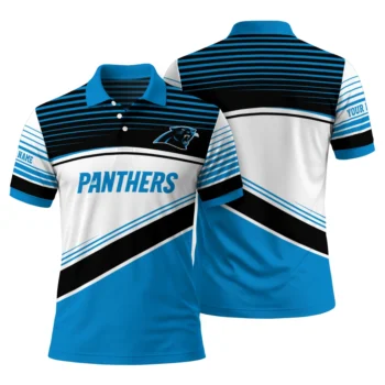 Carolina Panthers Polo Shirt Custom Slanted Stripes Blue White Fashion Forward