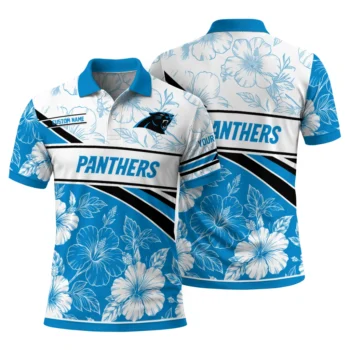 Carolina Panthers Polo Shirt Customized Floral Angles Blue White Fashion Forward