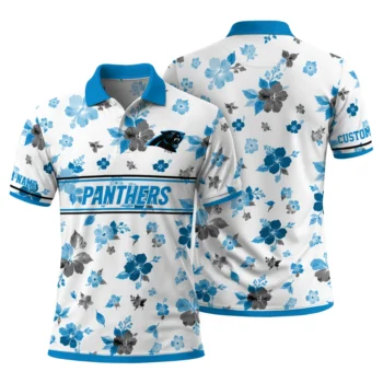 Carolina Panthers Polo Shirt Customized Floral Pinstripe Blue White Fashion Forward