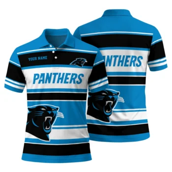 Carolina Panthers Polo Shirt Personalized Horizontal Blocks Blue Fashion Forward