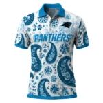 Carolina Panthers Polo Shirt Personalized Paisley Florals Blue White Best Selling