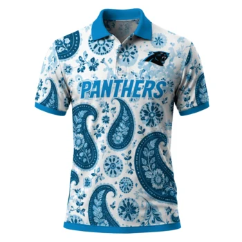 Carolina Panthers Polo Shirt Personalized Paisley Florals Blue White Best Selling