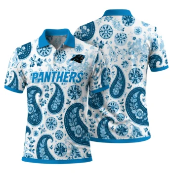 Carolina Panthers Polo Shirt Personalized Paisley Florals Blue White Fashion Forward