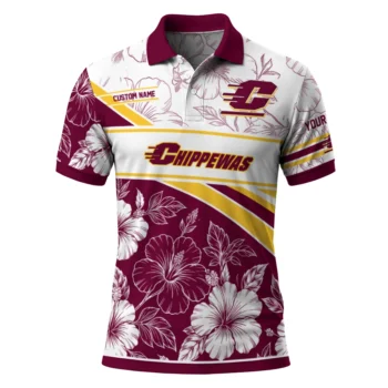Central Michigan Chippewas Polo Shirt Custom Floral Angles Maroon White Best Selling