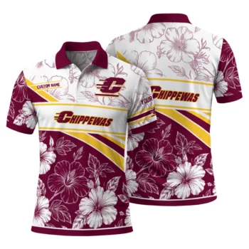 Central Michigan Chippewas Polo Shirt Custom Floral Angles Maroon White Fashion Forward