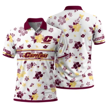 Central Michigan Chippewas Polo Shirt Custom Floral Pinstripe Maroon White Fashion Forward