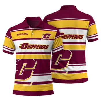 Central Michigan Chippewas Polo Shirt Custom Horizontal Blocks Maroon Fashion Forward