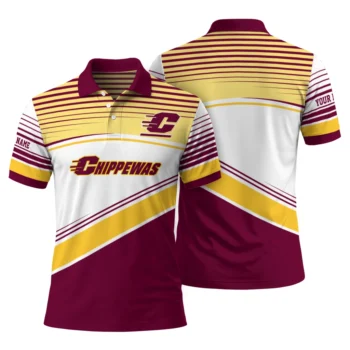 Central Michigan Chippewas Polo Shirt Custom Slanted Stripes Maroon White Fashion Forward