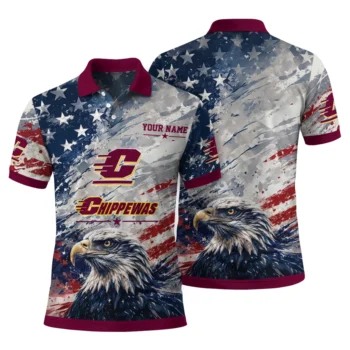 Central Michigan Chippewas Polo Shirt Custom Star Brushstrokes Maroon Blue Fashion Forward