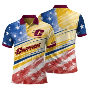 Central Michigan Chippewas Polo Shirt Custom Star Stripes Red Blue Fashion Forward