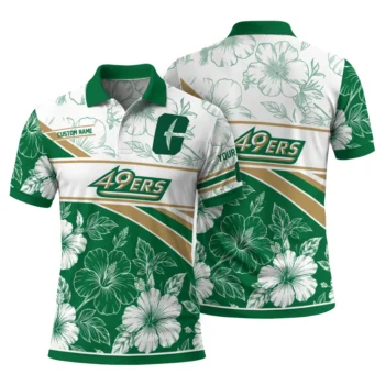 Charlotte 49ers Polo Shirt Custom Floral Angles Green White Fashion Forward
