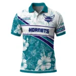 Charlotte Hornets Polo Shirt - Personalized Floral Angles Teal White