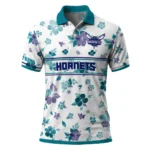 Charlotte Hornets Polo Shirt - Personalized Floral Pinstripe Teal White