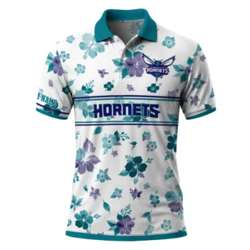 Charlotte Hornets Polo Shirt - Personalized Floral Pinstripe Teal White