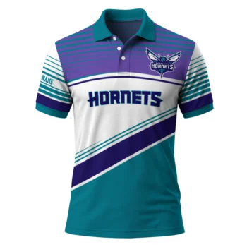 Charlotte Hornets Polo Shirt - Personalized Slanted Stripes Teal White