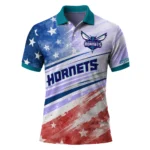 Charlotte Hornets Polo Shirt - Personalized Star Stripes Red Blue