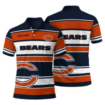 Chicago Bears Polo Shirt Custom Horizontal Blocks Blue Fashion Forward