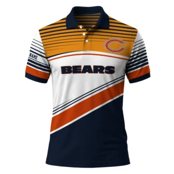 Chicago Bears Polo Shirt Customized Slanted Stripes Blue White Best Selling
