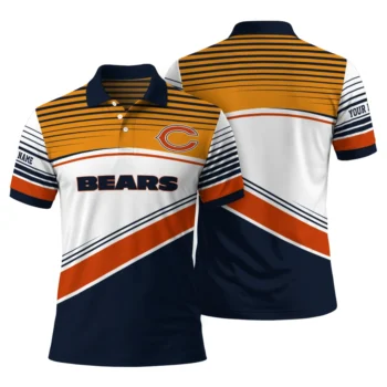 Chicago Bears Polo Shirt Customized Slanted Stripes Blue White Fashion Forward