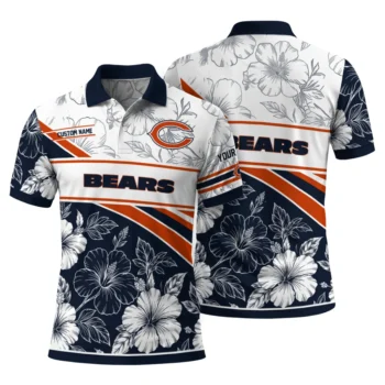 Chicago Bears Polo Shirt Personalized Floral Angles Blue White Fashion Forward