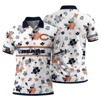 Chicago Bears Polo Shirt Personalized Floral Pinstripe Blue White Fashion Forward