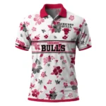 Chicago Bulls Polo Shirt - Custom Floral Pinstripe Red White