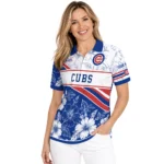 Chicago Cubs Polo Shirt Custom Floral Angles Blue White Best Selling