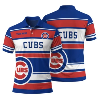 Chicago Cubs Polo Shirt Custom Horizontal Blocks Blue Fashion Forward