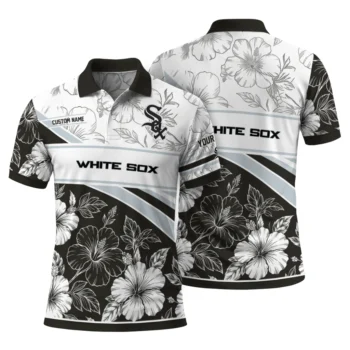 Chicago White Sox Polo Shirt Customized Floral Angles Black White Fashion Forward