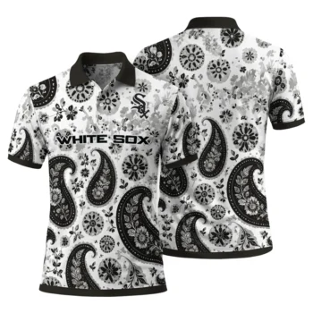 Chicago White Sox Polo Shirt Customized Paisley Florals Black White Fashion Forward