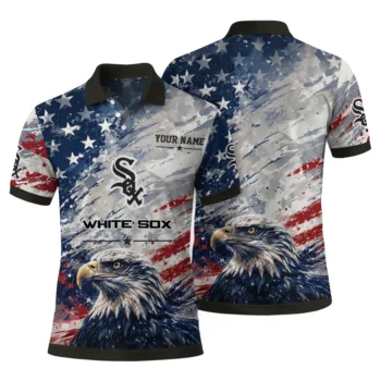 Chicago White Sox Polo Shirt Customized Star Brushstrokes Black Blue Fashion Forward